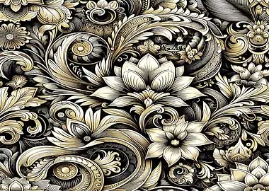 Floral Ornament in Gold and Black