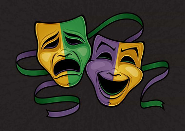 Festive Mardi Gras Comedy and Tragedy Masks