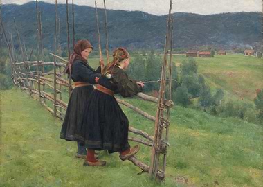 Two Girls by a Fence Painting