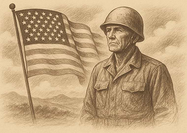 American Soldier with Flag Pencil Drawing