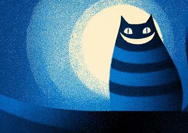 Striped Cat in Moonlight