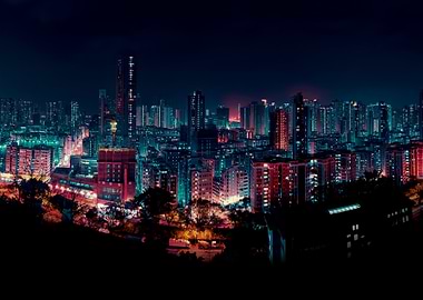 Night Cityscape with Neon Lights