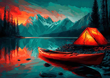 Camping by the Lake Painting