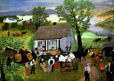Folk Art Farm Scene, grandma moses painting