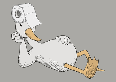 Cartoon Duck with Toilet Paper Hat