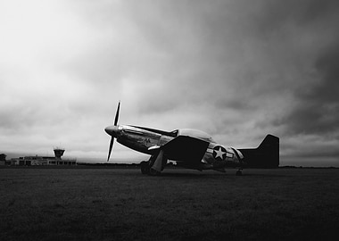 P-51 Mustang Airplane Black and White