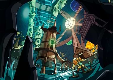 Cartoonish Fantasy Landscape with Tower