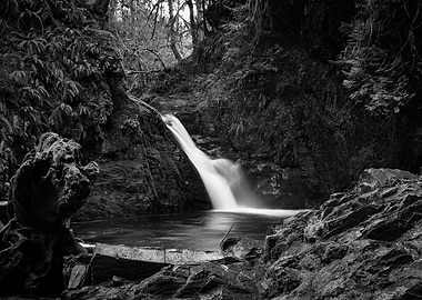 Black and White Waterfall Landscape
