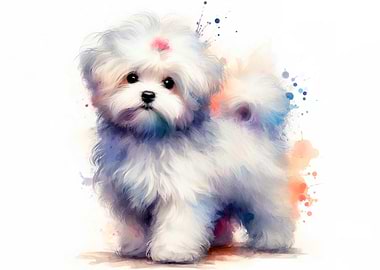 Watercolor Maltese Puppy Portrait