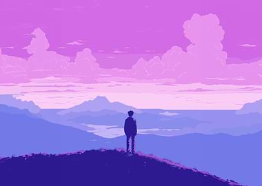 Pixel Art Landscape with Figure