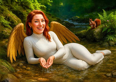 Angel in Stream with Squirrel