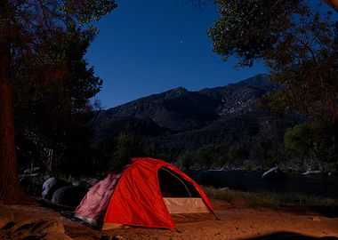 Red Tent Under Night Sky