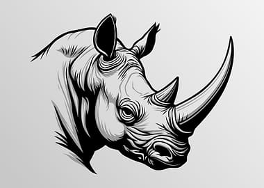 Monochrome Rhino Head Illustration