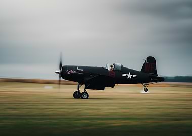 Vintage Corsair Airplane on Runway