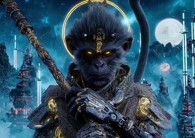 Monkey King futuristic digital art