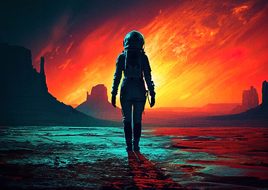 Astronaut on Alien Planet Landscape