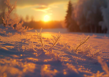 Winter Sunset Over Snow-Covered Field