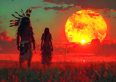 Native American couple at sunset