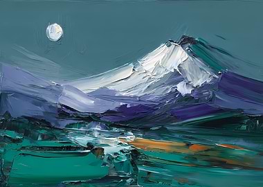 Mountain Landscape Painting with Moon