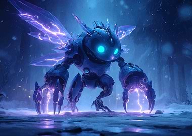 Electric Bug Robot in Snowy Landscape