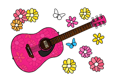 Floral Acoustic Guitar with Flowers and Butterflies