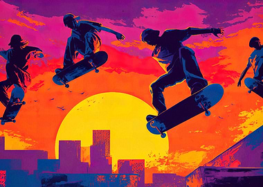 Skateboarders at Sunset