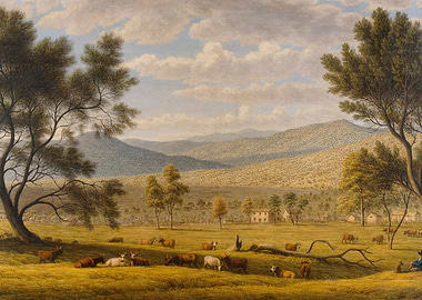 Pastoral Landscape with Cattle and Mountains