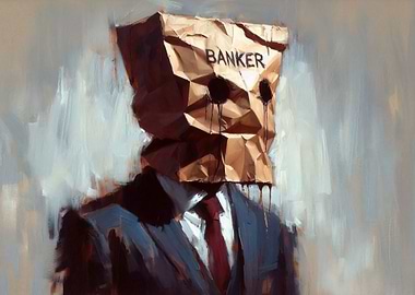 Banker with Paper Bag Mask Painting
