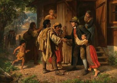 Village Scene with Travelers and Locals