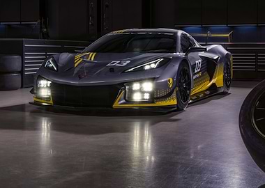 Gray and Yellow Corvette Racing Car
