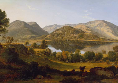 Lake District Landscape Painting with Cows