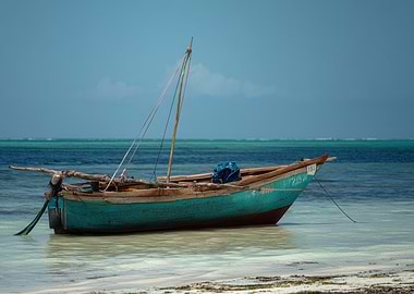 Turquoise Boat on Tropical Beach