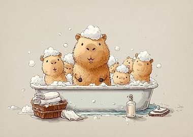Capybaras Bath Animal