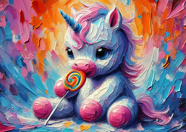 Yummy - Cute Unicorn with Lollipop Painting