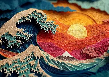 Great Wave Quilling Art