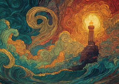 Lighthouse Swirling Sky