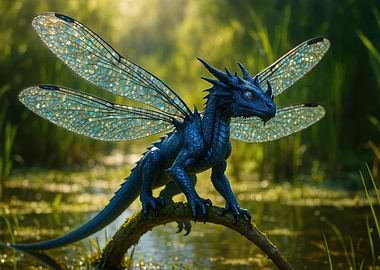 Blue Dragon with Dragonfly Wings
