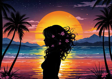 Silhouette of a Woman at Sunset