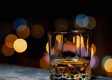 Whiskey glass with bokeh background