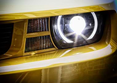 Yellow Car Headlight Close-Up