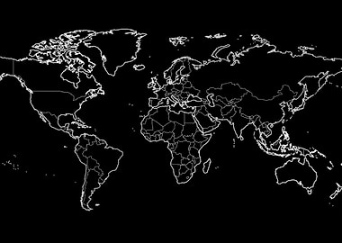 World Map Outline on Black Background