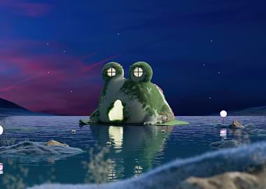 Frog House on Water at Night