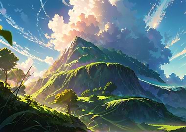 Lush Mountain Landscape with Cloudy Sky (L)