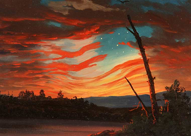 Fiery Sunset Landscape Painting
