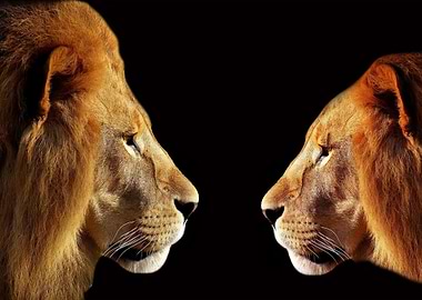 Two Lions Facing Each Other