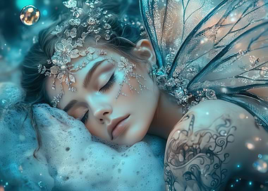 Sleeping Fairy with Wings and Tattoos