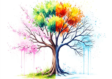 Four Seasons Watercolor Tree