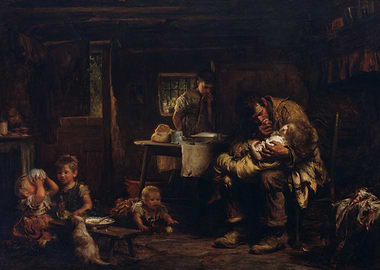 Impoverished Family Scene Painting