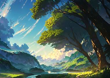 Lush Anime Landscape with Lake (R)