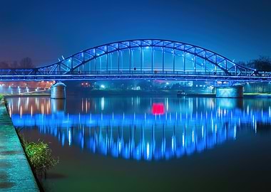 Blue Bridge at Night Reflection